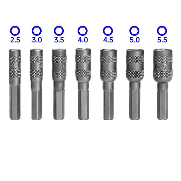 Sæt med 7 magnetiske sekskantede topnøglebits til møbelmontering og autoreparation