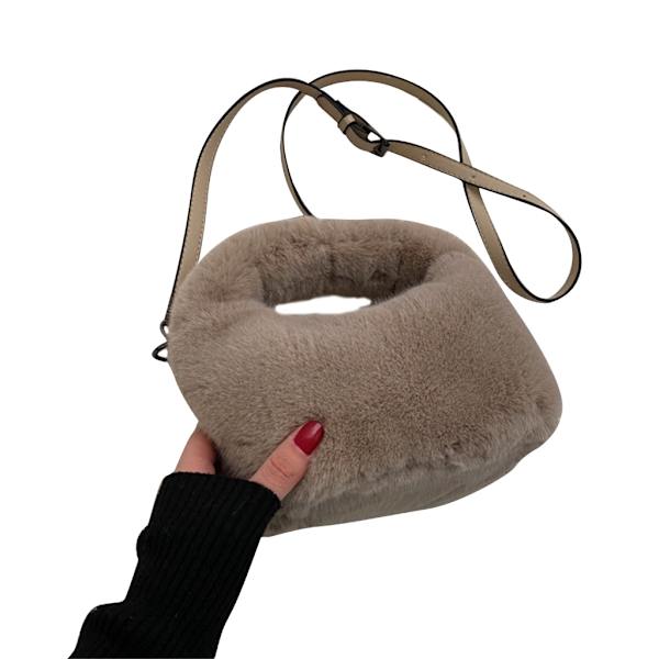 Dame plys håndtaske All-matching skuldertaske Fuzzy Messenger Bag Dating Bag Camel
