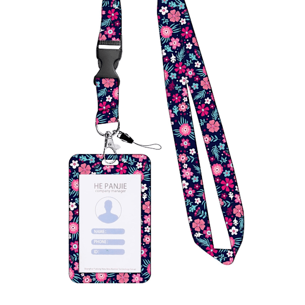 Flower Print Badge Holder Udtrækkelig Reels Clip og Lanyard Sæt til Student null - B