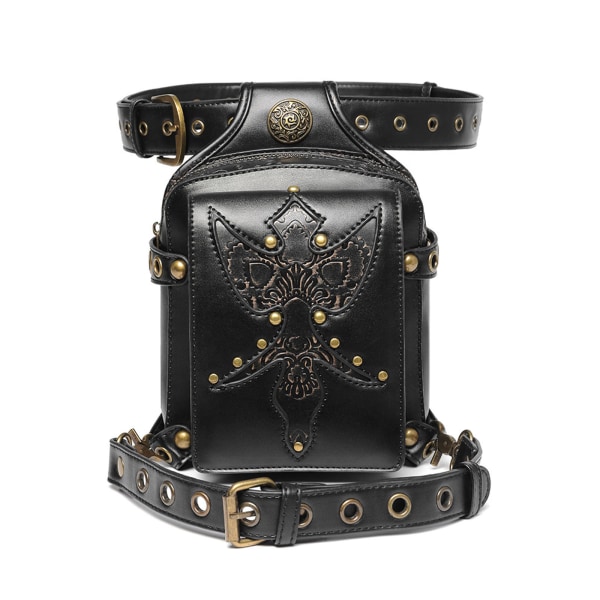 Gotisk midjeväska Fanny Pack Läder Steampunk Benväska Crossbody axelväskor