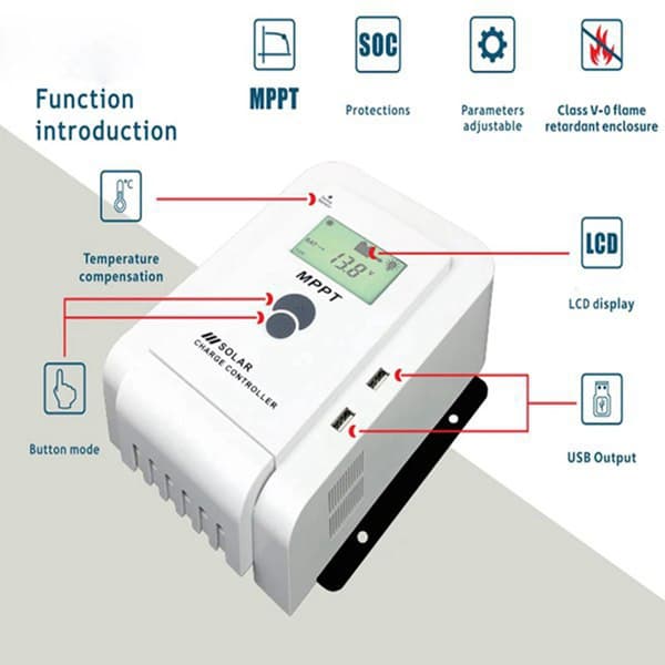 Effektiv panelströmsenhet 60A MPPT LCD-skärm Automatisk strömadapter