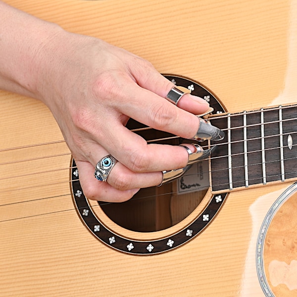 Stålgitarr Slide Tone Bar med 3 Stålfingerplektrum, Ring och Tumplektrum