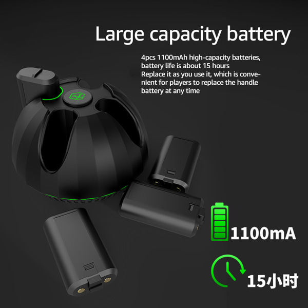 Kontrollenhet Laddningsstation med batteripaket, 4 i 1 snabbladdarställ + 4x 1100mAh batterier för XB Black
