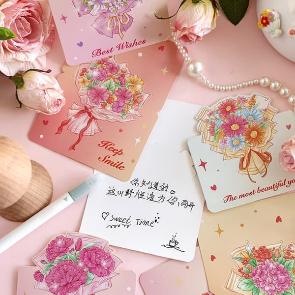 8 stykker små blomstertema-lykønskningskort foldbare notekort til mor veninde