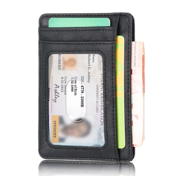 Slank frontlomme tegnebog Kreditkortholder RFID-blokering Holder op til 8 kort Lichee Pattern Black