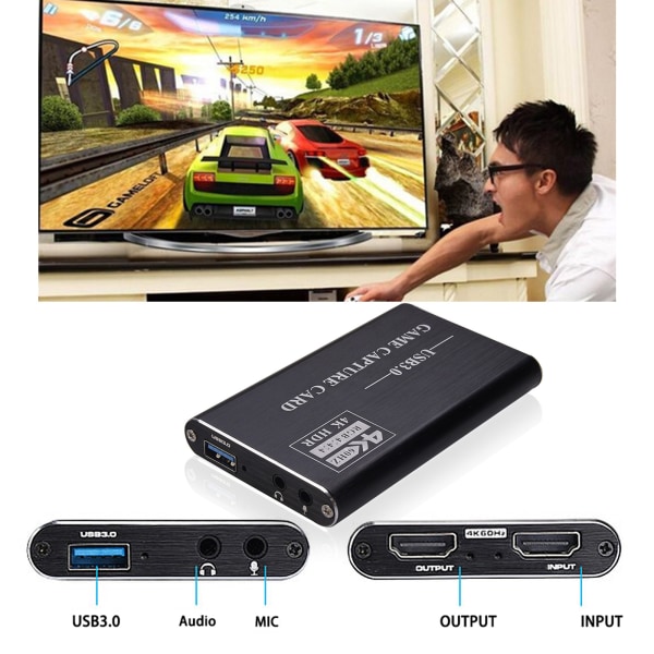 4K HDMI-kompatibelt videoinspelningskort USB3.0-spelenhet med 1080P 60FPS Live Streaming-inspelare för