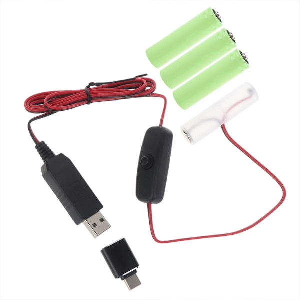 2m Typ C USB till 6V AM3/LR6/AA Dummy-batteri med strömbrytare för fjärrkontrollkamera Radio LED-ljus Elektronisk leksak