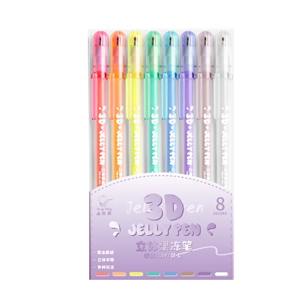 3D Jelly Pen Set Candy Color Gel Pennor Konsttillbehör Fet punktmarkör Handskrift Bläckpennor för att skriva till målarbok