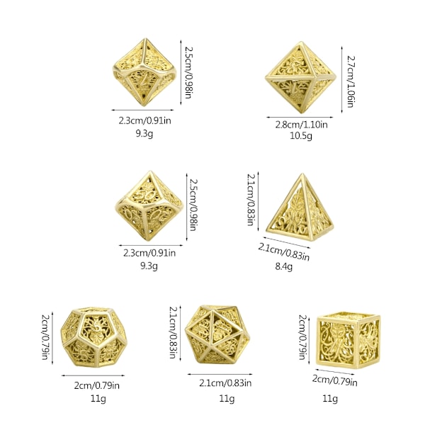 7-osainen monitoiminen polyhedron-noppa ontto metalli noppa setti lautapeli-noppa