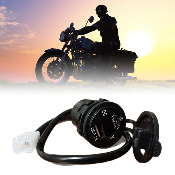 ABS 2-portars motorcykel USB-laddare med voltmeter för långfärdskörning