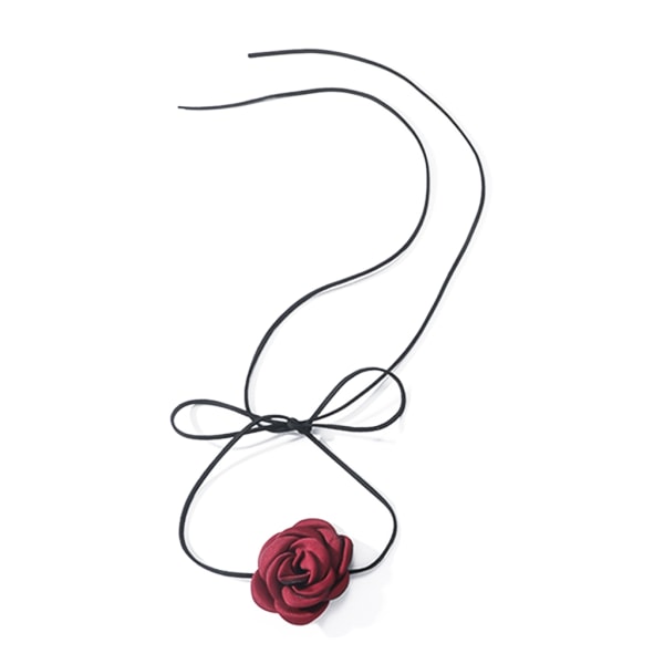 Rose Flower Choker Halsband för kvinnor Snöra sammet-blommiga Choker Halsband Perfekt för bankett sommarutflykt smycken Claret