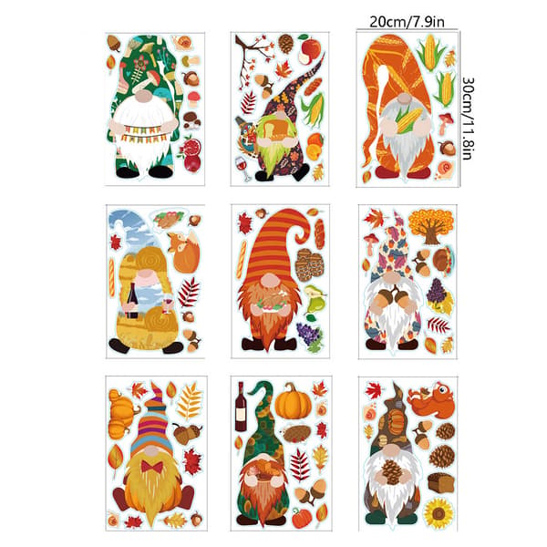 9 Ark Höst Tomte Fönsterdekaler Höst Tomte Glas Väggdekal Thanksgiving