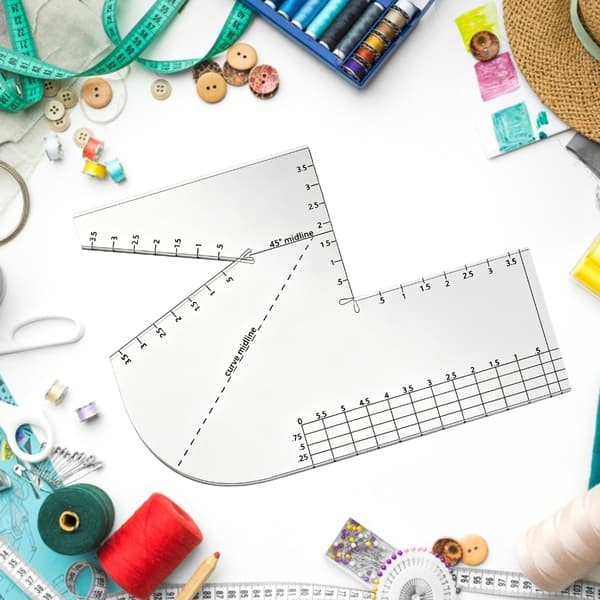Multifunktionel Ergonomisk Buet Patchwork Skabelon Lineal med Skalamarkering