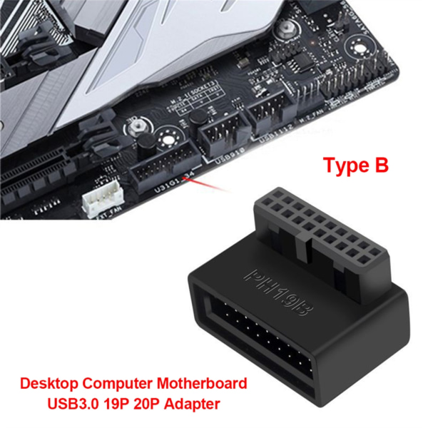 Rättvinklad USB 3.0 20-stifts förlängningsadapter Desktopmoderkort 90 graders vinklad USB 3.0 19-stifts moderkortshuvud A