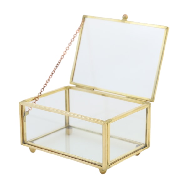 Vintage guldglas med lock för dekorativa smycken Minnesak Display Organizer Klar rektangelringar Armband för case