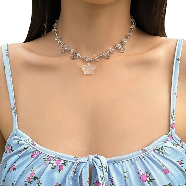 Krossad sten Star hänge halsband Y2K Choker krage halsband Party smycken Transparent color