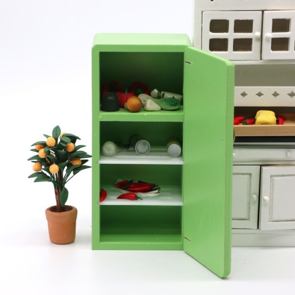 Dockhus Frys Modell Miniatyrkylskåp för flickor Pojkar Låtsasspel Köksmöbler Leksak för 1:12 Dockhus Green