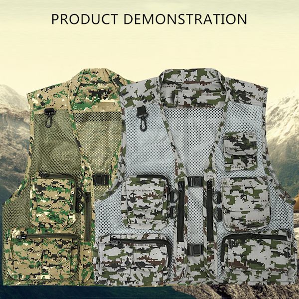 Herr Mesh Multi Fickor Väst Sommar Mesh Andas Fotografering Väst Camouflage gray XXXL