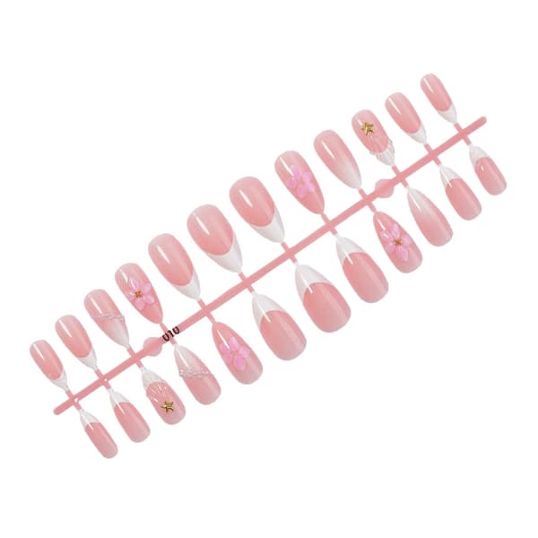 ABS Press On Manikyr Rosa Gradient 3D Blomma Fransk Kant Set