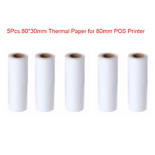 80 mm x 30 mm termisk papir mini kerneløst kvitteringspapir 13,12 fod længde, 5 ruller, glat, fleksibelt