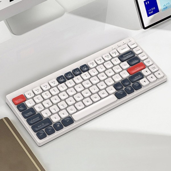 BT100 Bluetooth-kompatibelt tangentbord för flera enheter Bärbart Dual-mode (BT+2,4GHz) Uppladdningsbart trådlöst tangentbord med 84 tangenter White blue