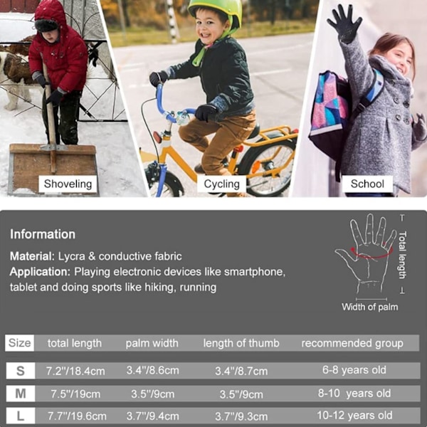 Vinterhandskar för pojkar och flickor, varma, mjuka, pekskärmskompatibla, halkfria handskar S