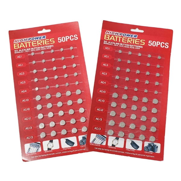 100 stk./parti blandet knap batteri ur regnemaskine batterier AG1/3/4/10/12/13