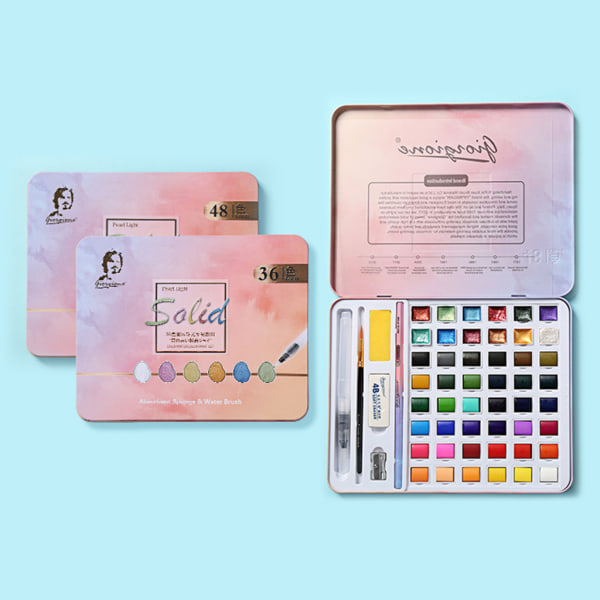 36/48 färger Solid Akvarell Paint Set Konst Pigment Målning Ritning Pensel Kit null - Color box 48 colors
