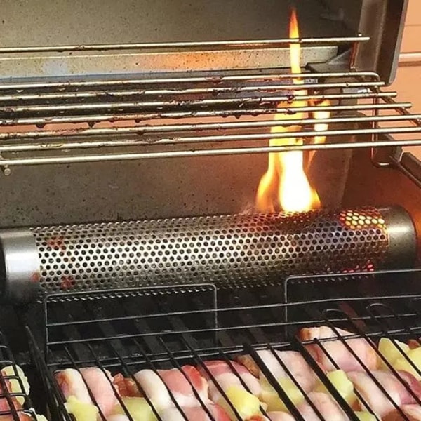 Bärbar grill BBQ rökgenerator fungerar med elektrisk gaskolgrill eller bonusborste för rökare, rundformade prylar