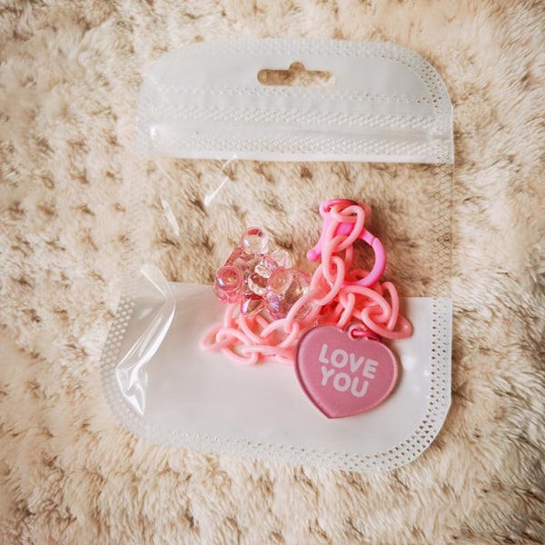 Färgglatt armband med Love You Heart & Bear hänge Gummy Bear Smycken Födelsedagspresent för alla hjärtans dag till flickvän Pink