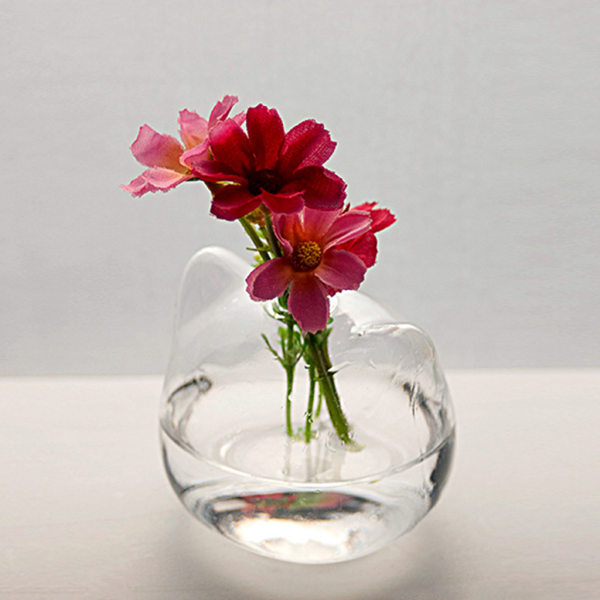 Handgjord för kattformad blomvas av klart glas Transparenta glasvaser för Flow S