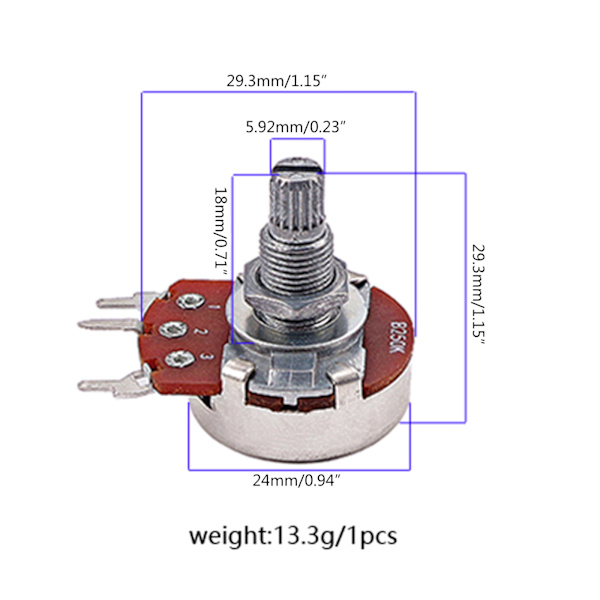 10 stk. B250K Guitar Lineær Taper Potentiometer Audio Taper Potentiometre