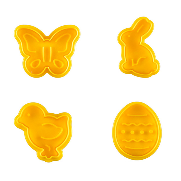 4 st set Plastmaterial Kaniner Kyckling Påskägg Form Kexskärare Stämplar för kök