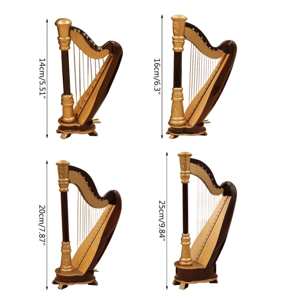 Trähus miniatyrharpa modell med svart presentask musikinstrument modell 16cm