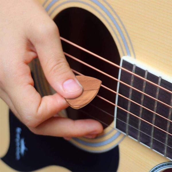 Plektrumboxhållare för gitarr, musikinstrument med 3-pack träplektrumset