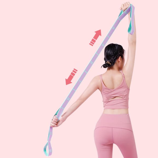 Stretch Strap med 9 öglor elastiskt stretchband för yoga fysisk-terapi Purple