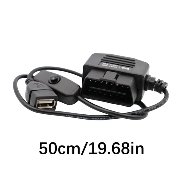 OBD II USB-strømadapterkabel egnet for bilkamera og telefonlading