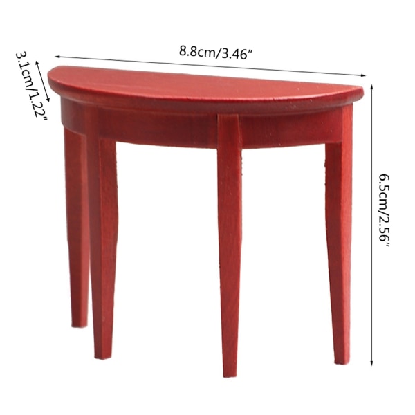 Miniatyr trä sidobord dockskåp tebord halvrundt bord modell 1: 12 skala miniatyr tillbehör för dockhus White