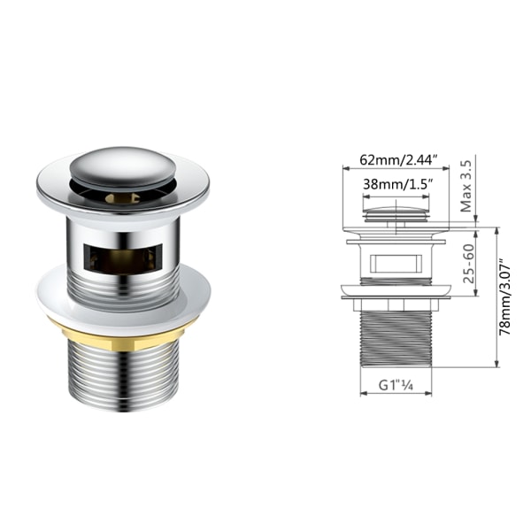 Europæisk stil Messingaffald Funktionelt messingaffald Nem at installere og bruge Stilfuldt vaskprop 62 mm Velegnet til bassiner null - B S