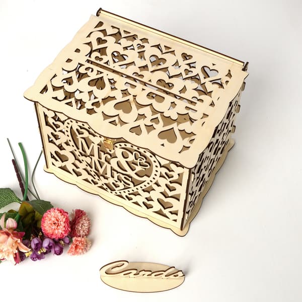 DIY Bryllupsgave Mr & Mrs Tre Kort Pengeboks med Lås Rustikk Vakker