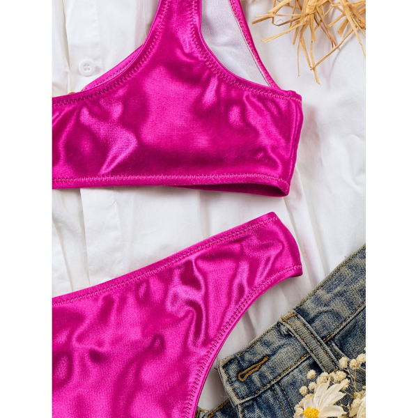 Dam badkläder med en axel, högt skurna baddräkter, push-up strandbikiniset S