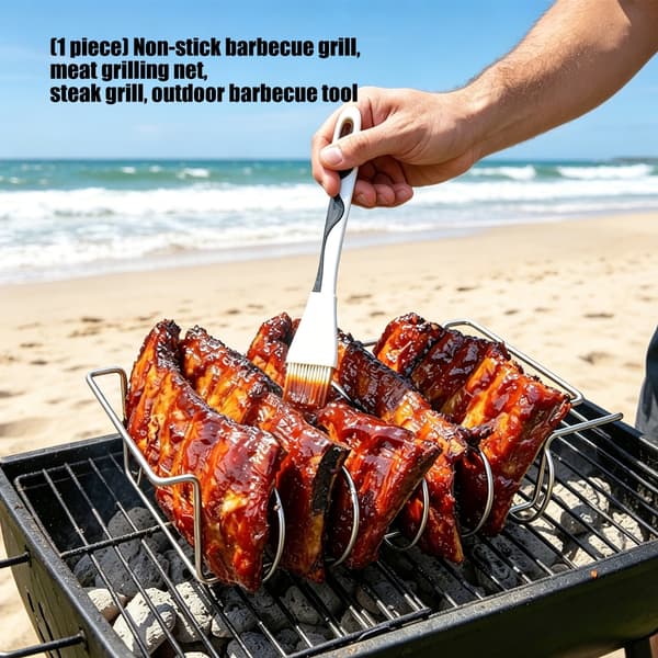Rustfrit Ribbenstativ i Rustfrit Stål til Grill Tåler Opvaskemaskine BBQ Tilbehør