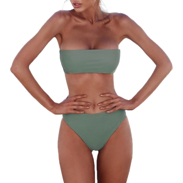 Sexy damebikinisett stroppeløs bandeau push-up badedrakt badedrakt Green L