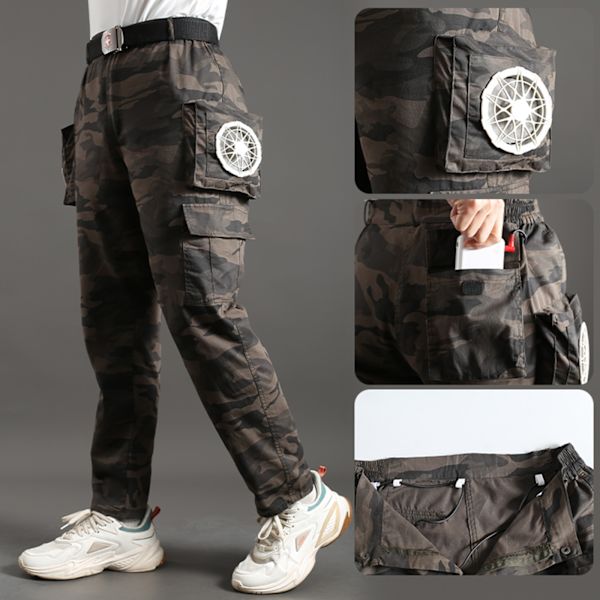 Kannettavat viilentävät tuuletin housut housut Pikakuivuva manuaalinen kytkin ulkotöihin Iron camouflage XL