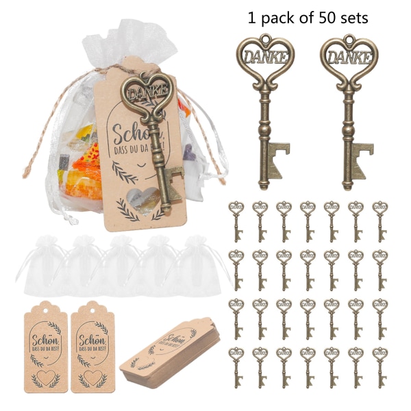 50-pack för nyckelflasköppnare med kortetikett för bröllopsceremonin Vänners sammankomstfester Hotellscener Dekoration null - Style 1