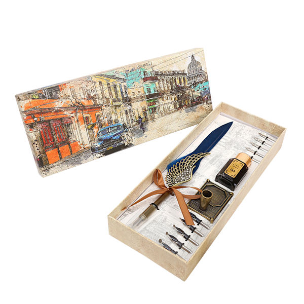 Bärbar Retro Quill Pen Set Quill Feather Pen Kalligrafi Writing Quill Pen Set