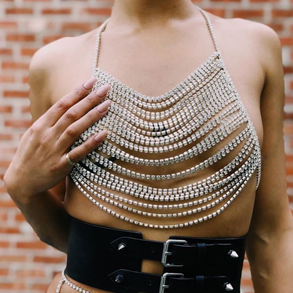 Bikinit kesän rannalle - naisten rintaliivit - strassi - halterneck - selkäaukko - rintaketju Silver