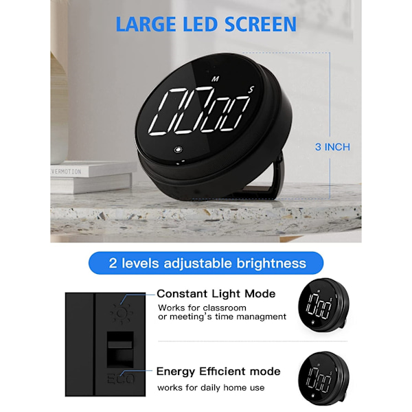 Magnetisk digital timer kjøkken roterende timer for matlaging, studering, trening Red
