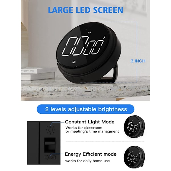 Magnetisk digital timer - Kökstimer med roterande timer för matlagning, studier och träning White