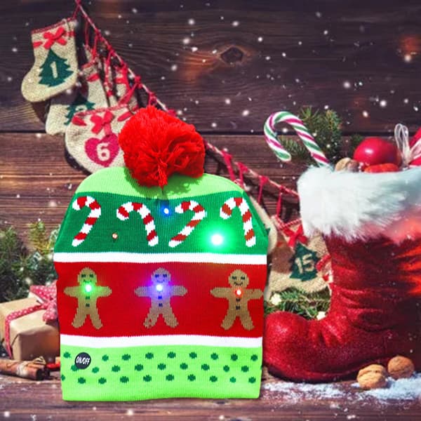 LED Julehatt Lysende Julehatter Pepperkakemann Stygg Hatt Beanie Lue